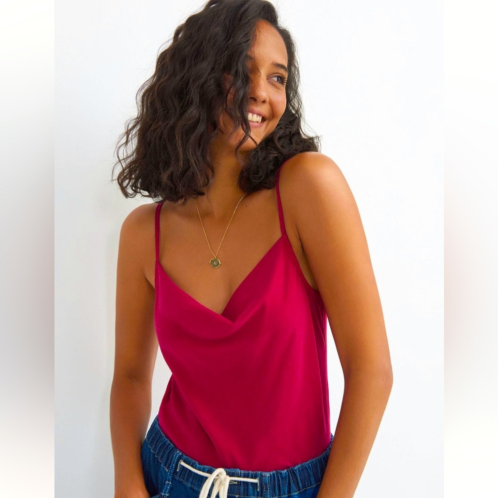 Anthropologie Cloth and Stone cowl neck cami- raspberry sz Large tank top